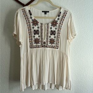 American Eagle Outfitters Embroidered Yoke Peplum with Flutter Sleeves